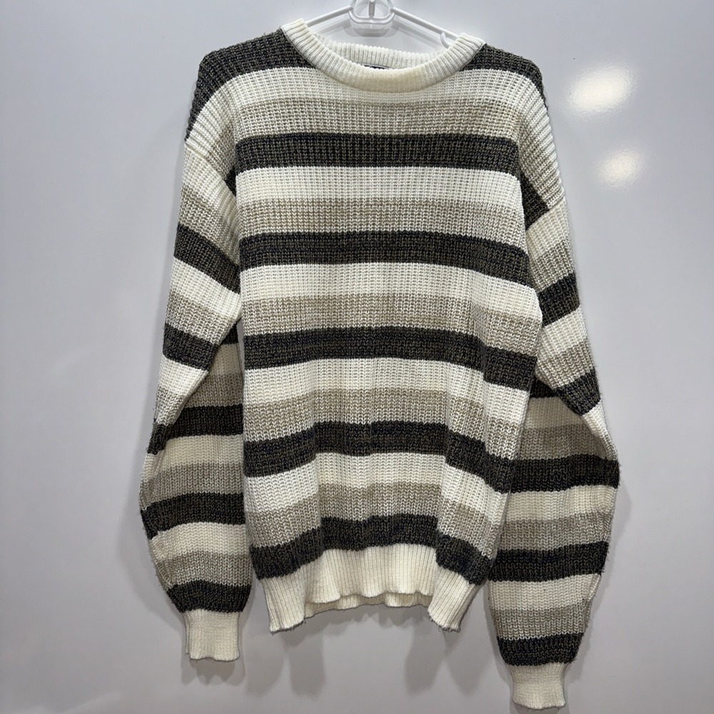 VTG Sweater Graphic Striped Pullover 90's‎ Men's Large Grunge Grandpa